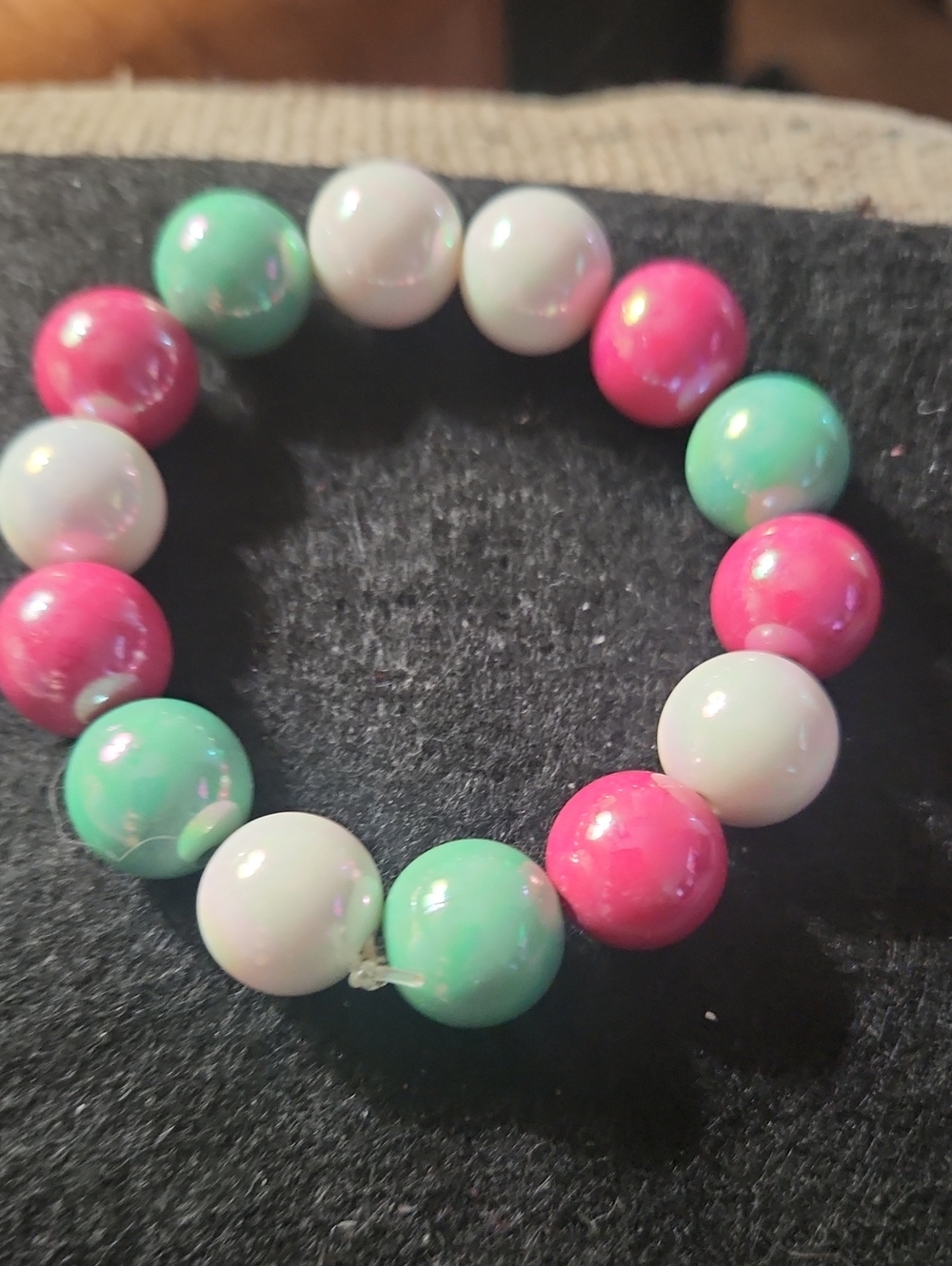 Hand Crafted Pink Turquoise White Beaded Stretch Bracelet